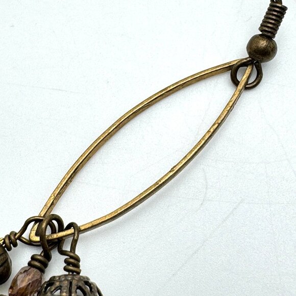 Handmade Green Gemstone & Bronze Dangle Earrings With Crystal Beads - Picture 4 of 7